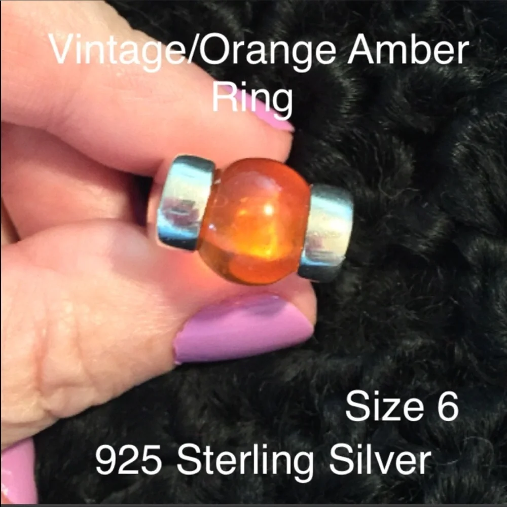 925 SterlingSilver Orange Petrified  Amber 6 India - Picture 2 of 8